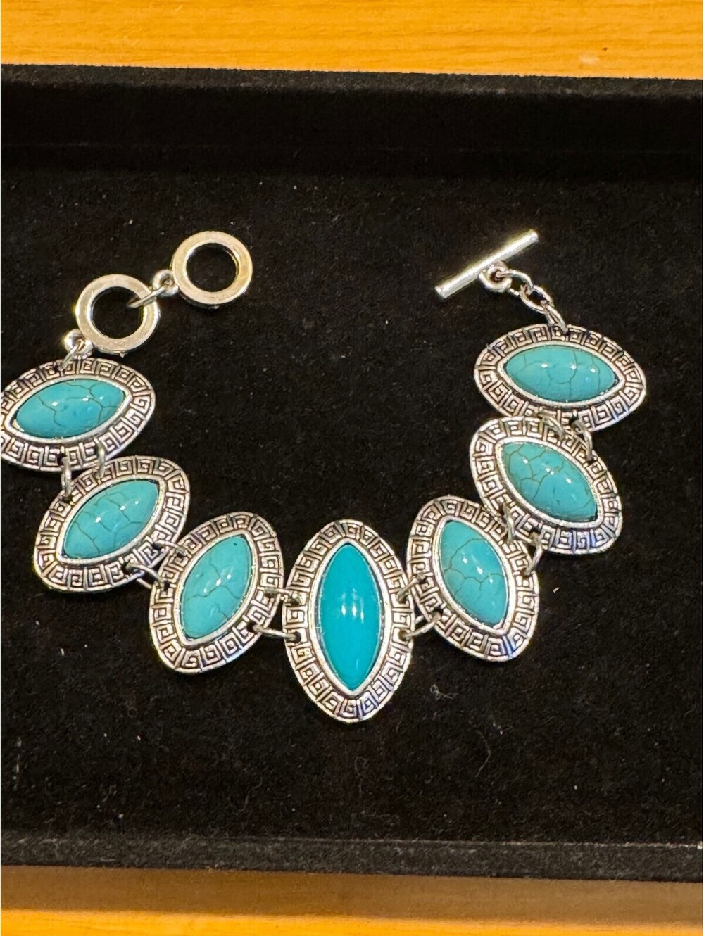 Silver Tone Turquoise and Rhinestone Bracelet
